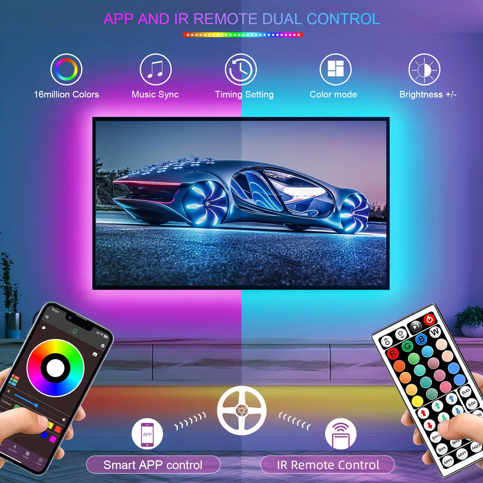 LED Strip Lights — 5M App Controlled RGB Lights with Remote