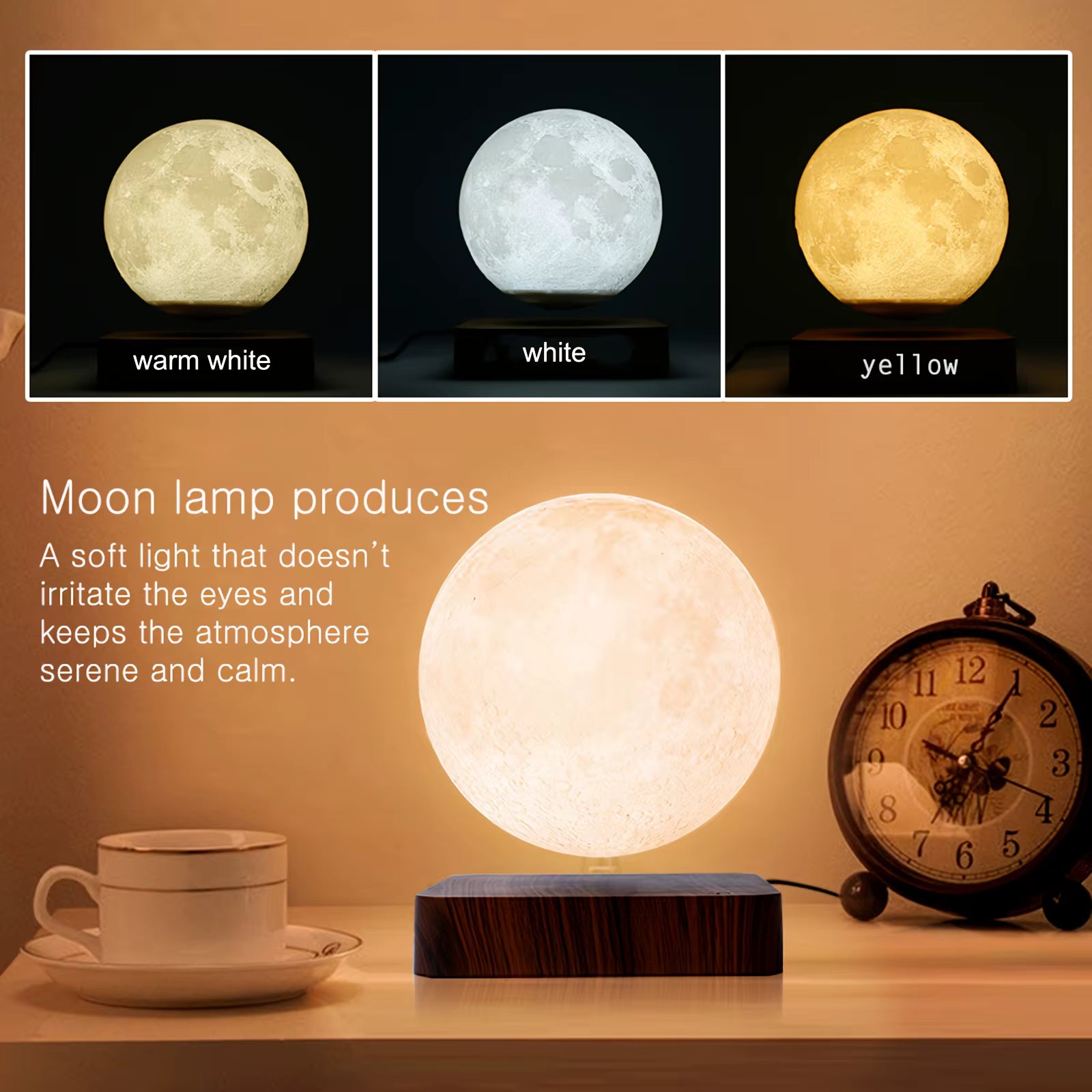 Levitating Moon Lamp — Magnetic Floating Night Light with Wooden Base