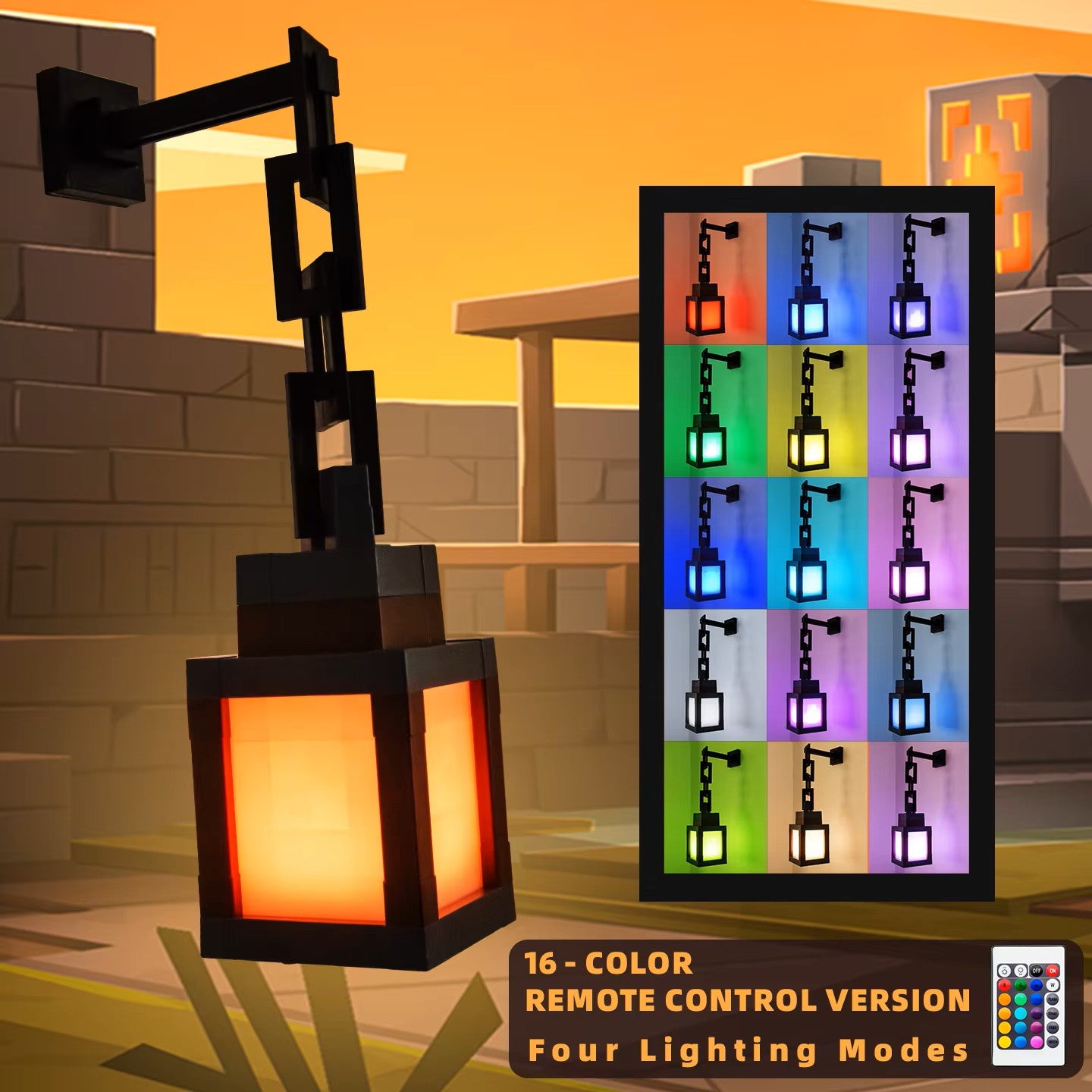 Pixel Style Night Light Portable Lantern - 16 Colors Tabletop Ornament