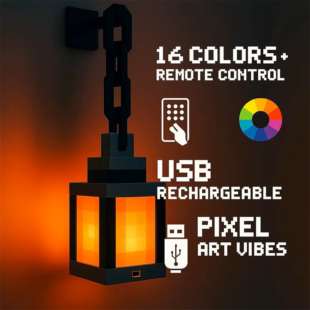Pixel Style Night Light Portable Lantern - 16 Colors Tabletop Ornament